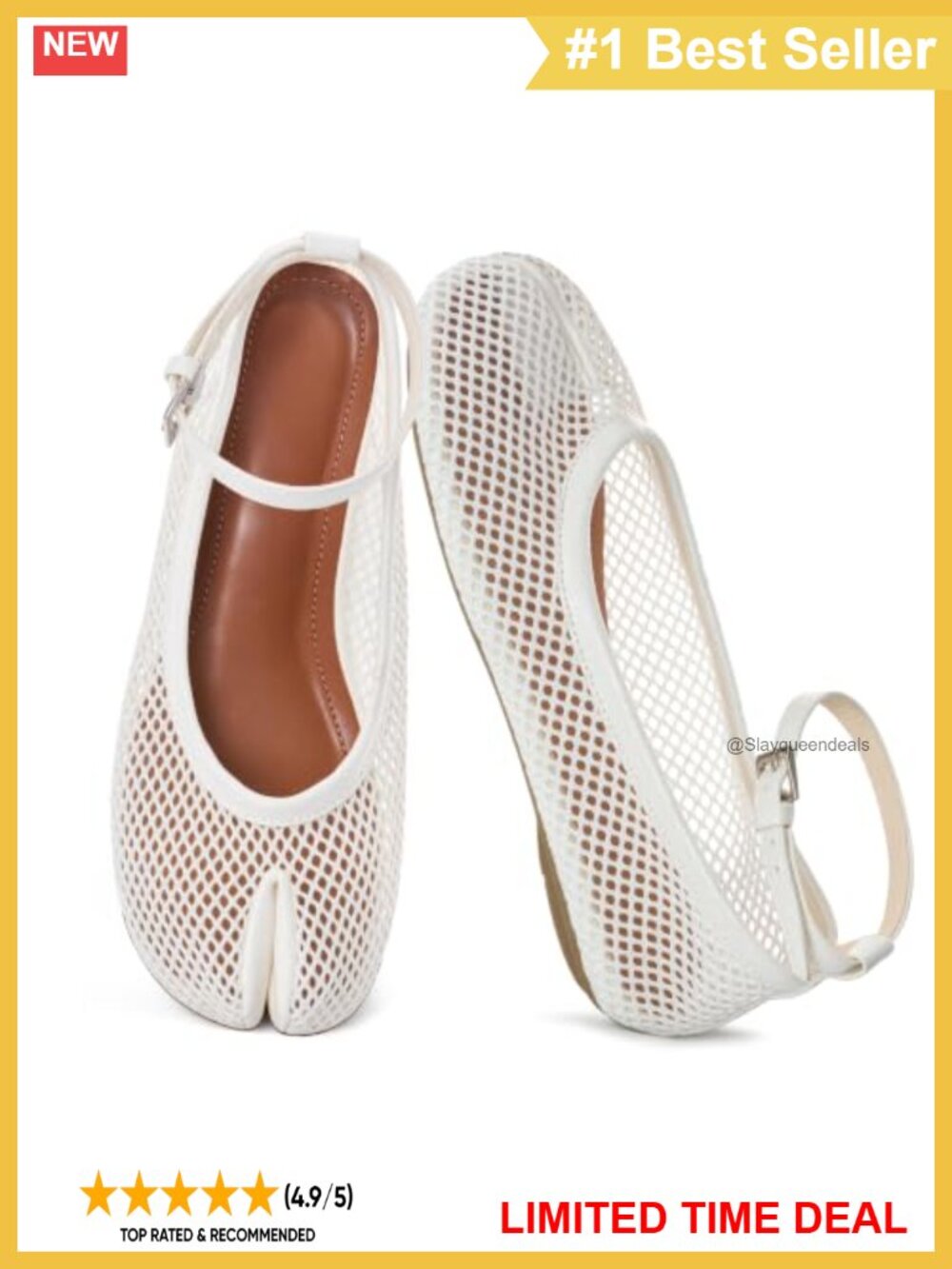 Women's Mesh Tabi Split Toe Ballet Flats Ankle Strap Mary Jane